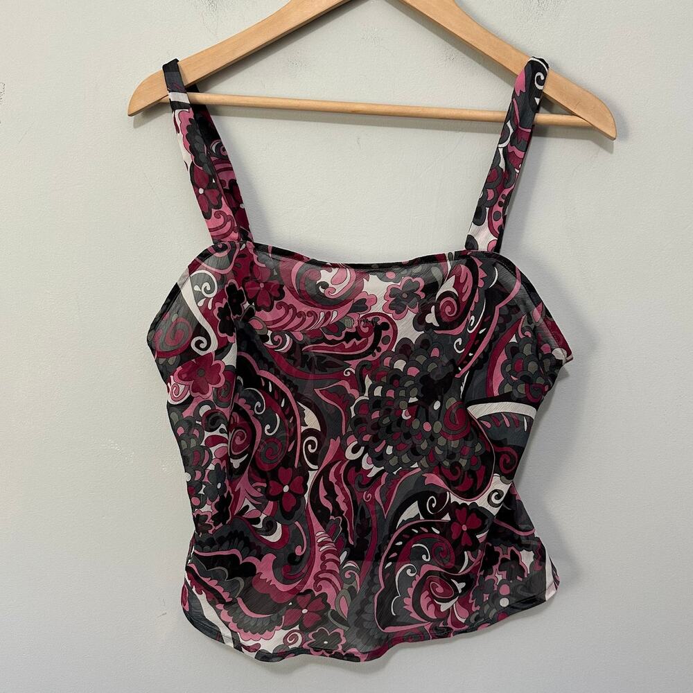 Vintage Metrostyle Top Womens 14 Pink Black Paisley Sheer Cami Retro Y2K Mod